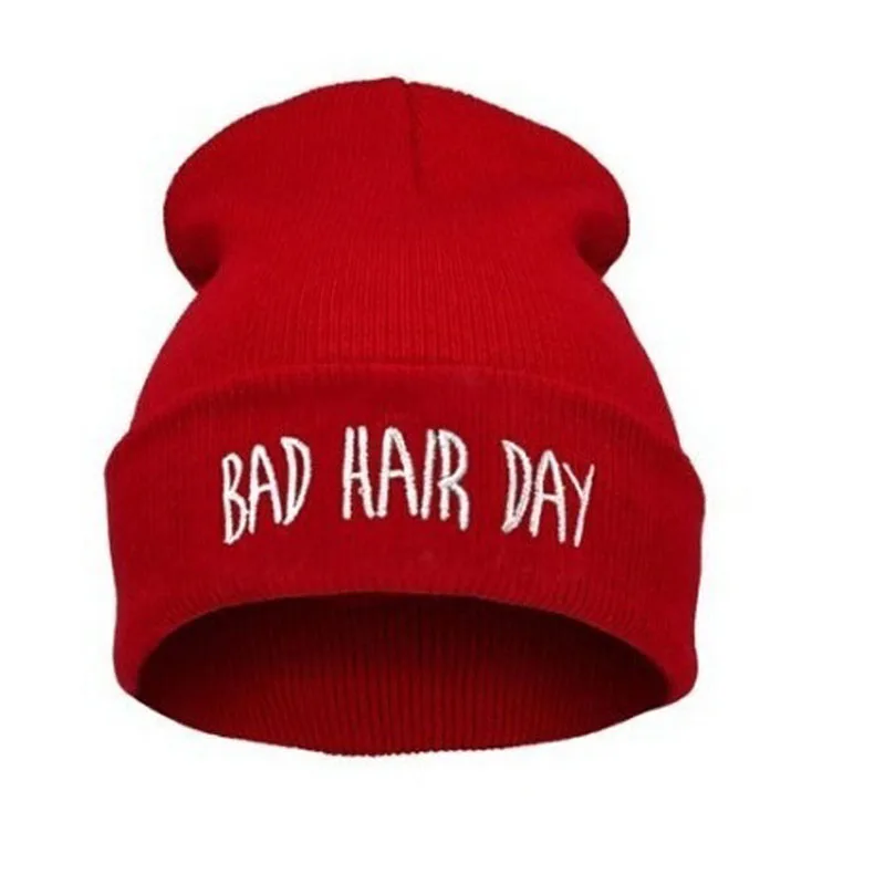red Модная спортивная зимняя шапка унисекс с надписью «Bad Hair Day», мужская шапка, вязаная зимняя шапка в стиле хип-хоп, шапка для женщин VL - Цвет: red