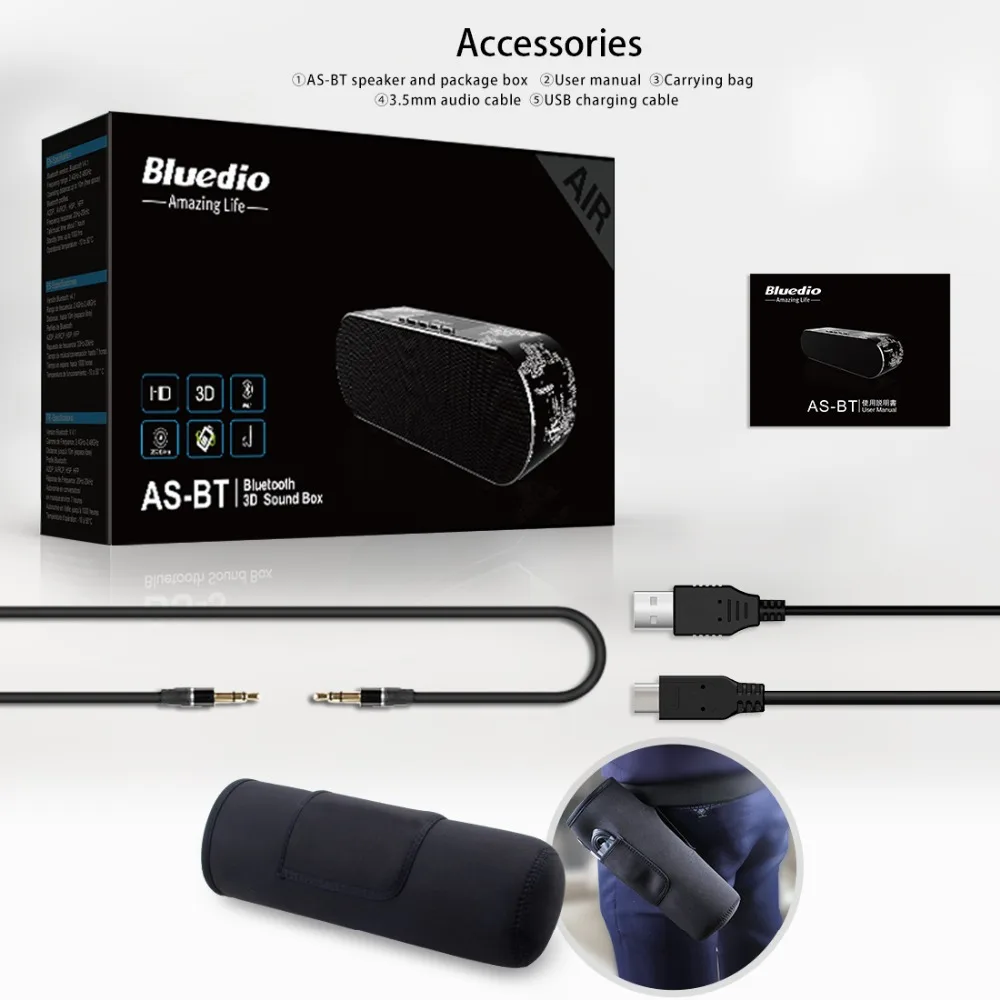 Bluedio AS Мини Bluetooth колонки переносные с 3D стерео звуковой системой Оригинальные Беспроводные колонки