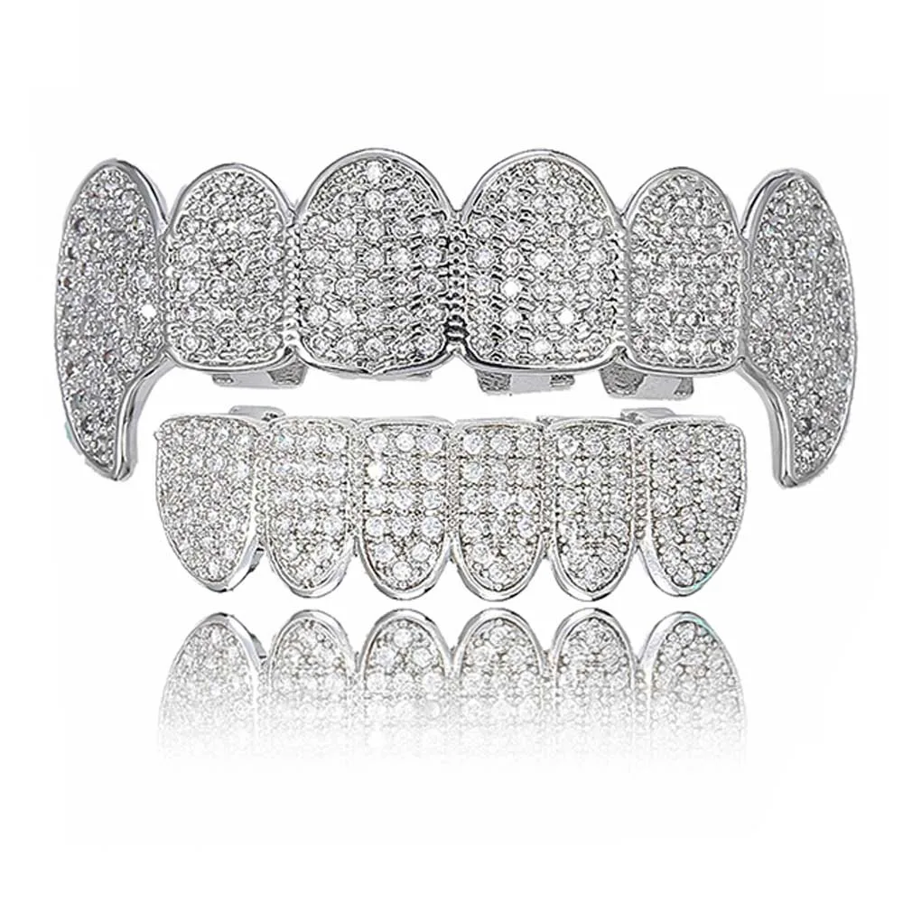 В стиле "хип-хоп" Гриль кубического циркония Bling решетки собака золотые зубы