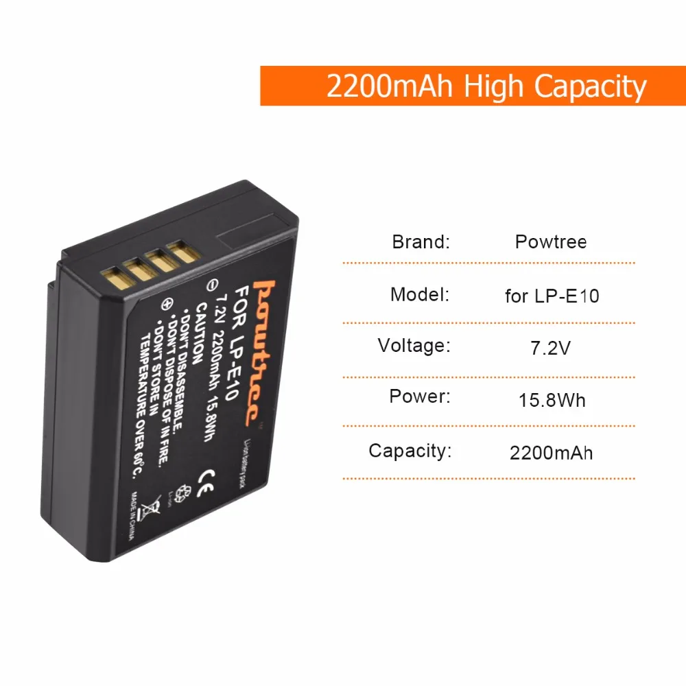 Powtree для Canon 1x7 2 V 2200 mAh LP E10 аккумуляторная литиевая батарея Замена LPE10 EOS Rebel T3 T5 T6