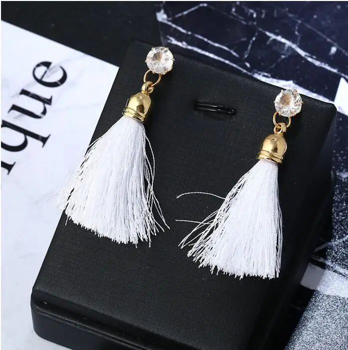 Long Rhinestone Tassel Earrings Fashion Women Statement Dangle Earring For Trendy Black red Fringe Drop brinco | Украшения и