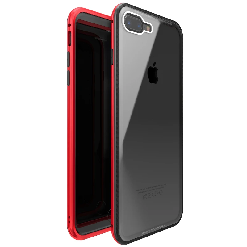 black red Роскошный Металлический Чехол-бампер для Apple iPhone 7, 8, закаленное покрытие, алюминиевый чехол для iPhone 8 plus, 7plus - Цвет: black red