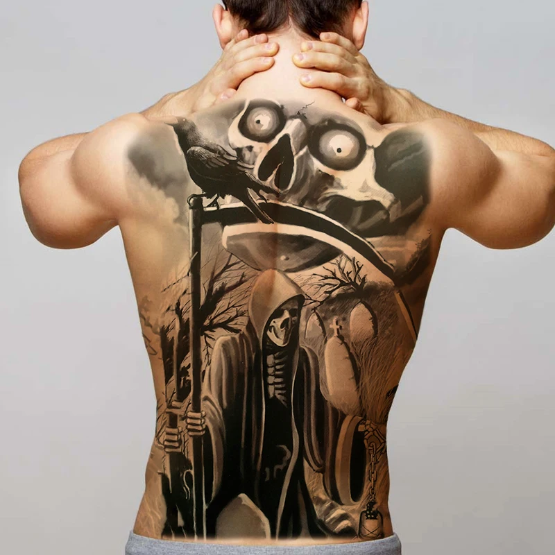 

tattoo removable waterproof halloween body stickers death skull skeleton temporary tattoo sticker dragon back tattoo large size