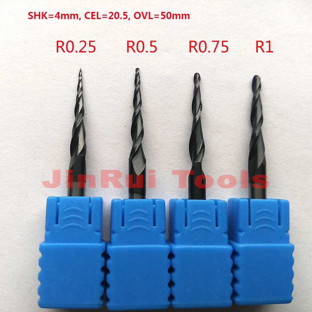 Концевые фрезы R0.25/R0.5/R0.75/R1 с хвостовиком 4 мм 2F HRC55 вольфрамовые сферические