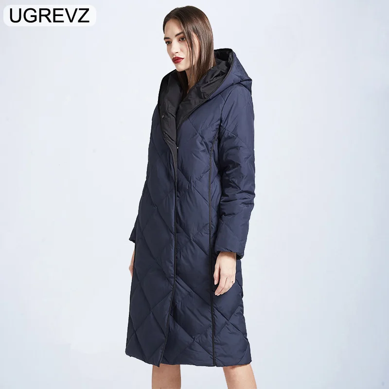 EF12058Navyblue Женские Модные пуховик с капюшоном теплый длинное пальто плюс Размеры женские парки с гусиным пухом для Для женщин - Цвет: EF12058Navyblue