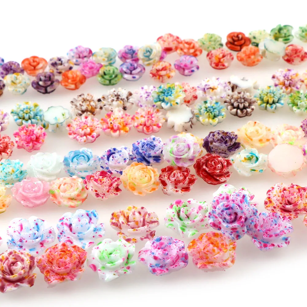 

50pcs Mixed Flowers Flat Backkawaii Cute Resin Spray Point Flower Cabochons Scrapbooking Diy Craft Decoration Jewelry Accessorie
