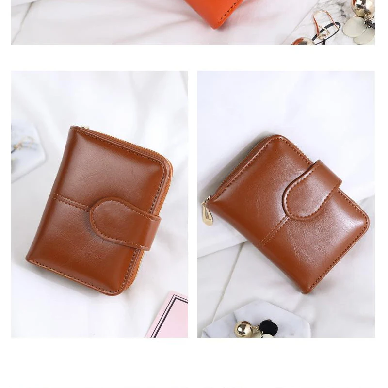 Новинка, женский кожаный кошелек, кошелек для монет, короткий кошелек на молнии, сумка для денег, ID, кредитный держатель для карт, маленький кошелек, cartera mujer