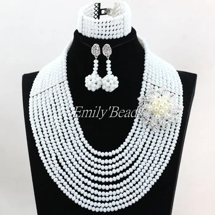 10 слоев африканские белые хрустальные бусины комплект ювелирных изделий