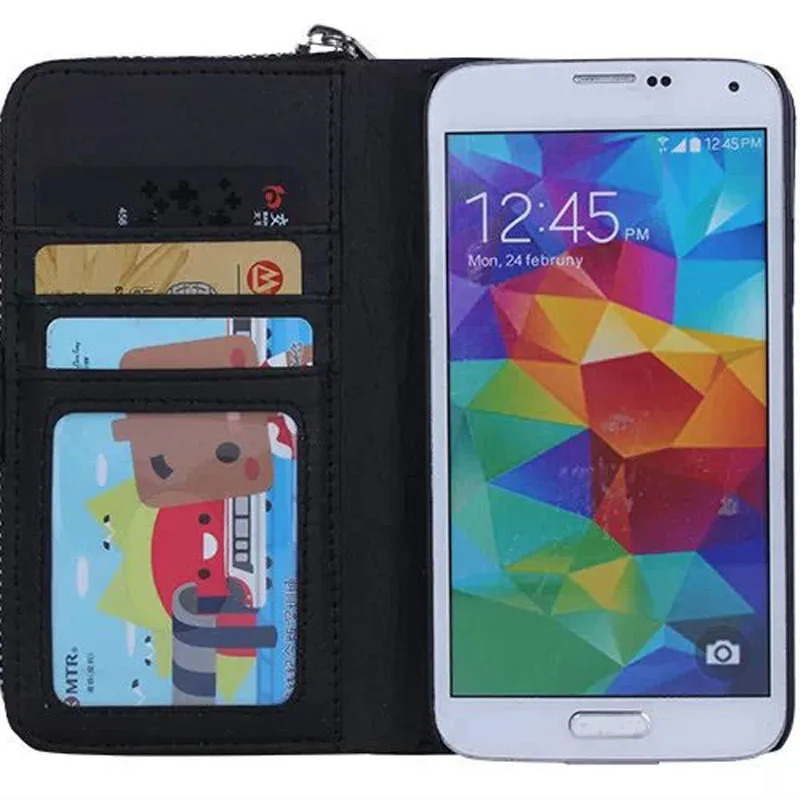 

Luxury wallet style cover case For Samsung Galaxy S5 I9600 G900 G900F PU leather zipper handbag 2 in 1 phone bag with card solt