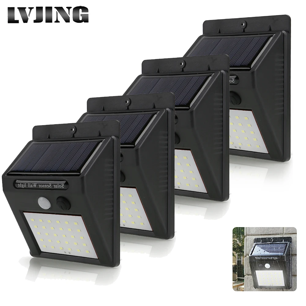 

LVJING 1pcs 2pcs 4pcs 30 Leds PIR Motion Sensor Wireless Solar Lamp Outdoor Waterproof Home Garden Security Lamp Solar Powered