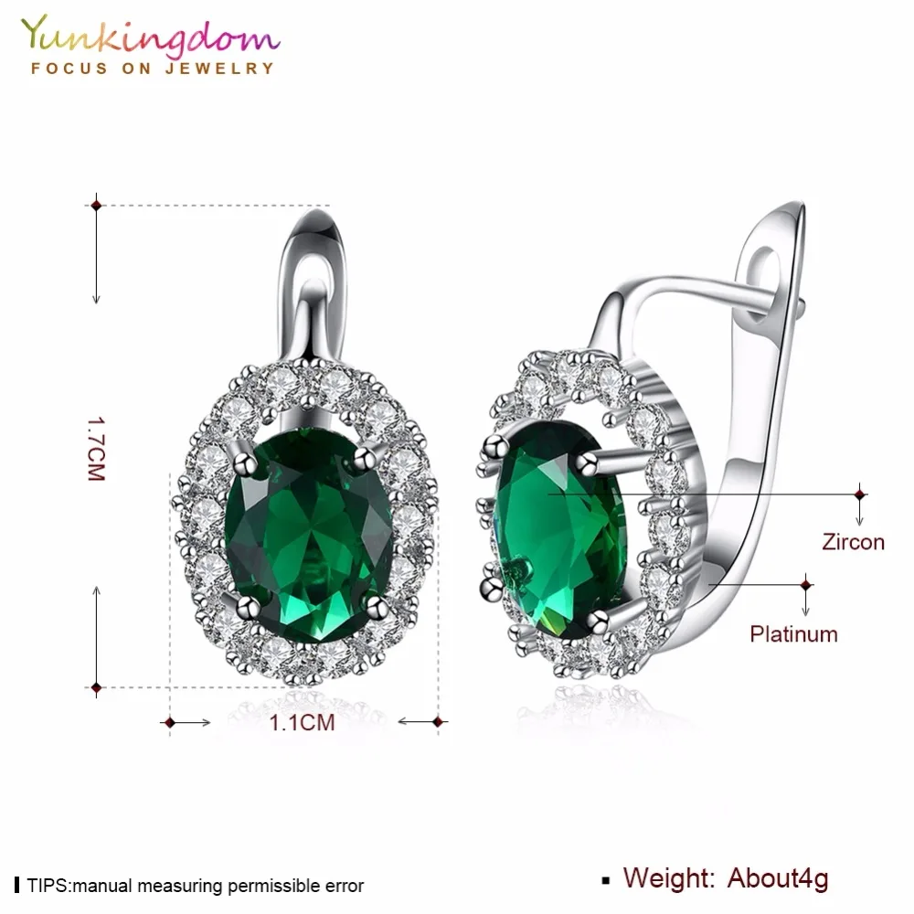 Женские ажурные серьги кольца Yunkingdom модные овальной формы с зеленым кристаллом