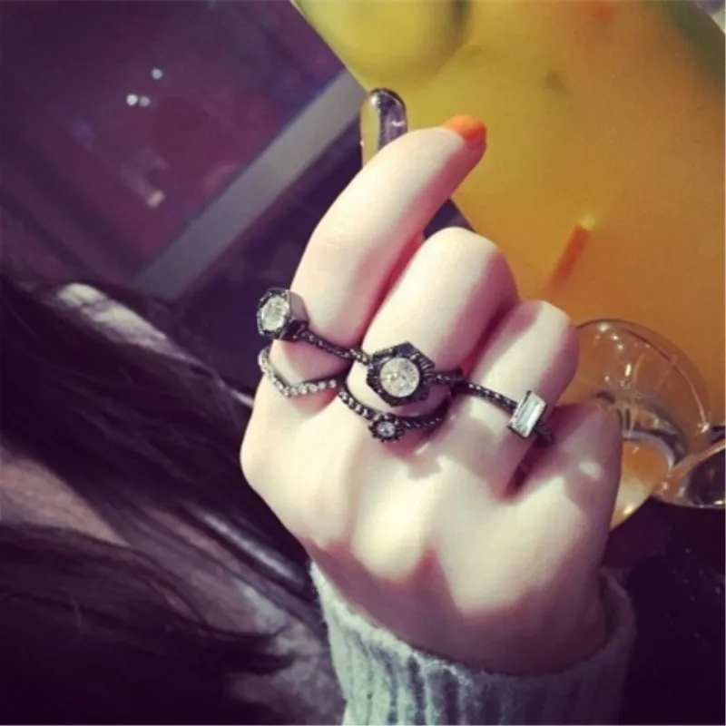 Женские винтажные блестящие кольца со стразами 5 шт./компл. 8CRD118|ring punk|set ringsring pcs |