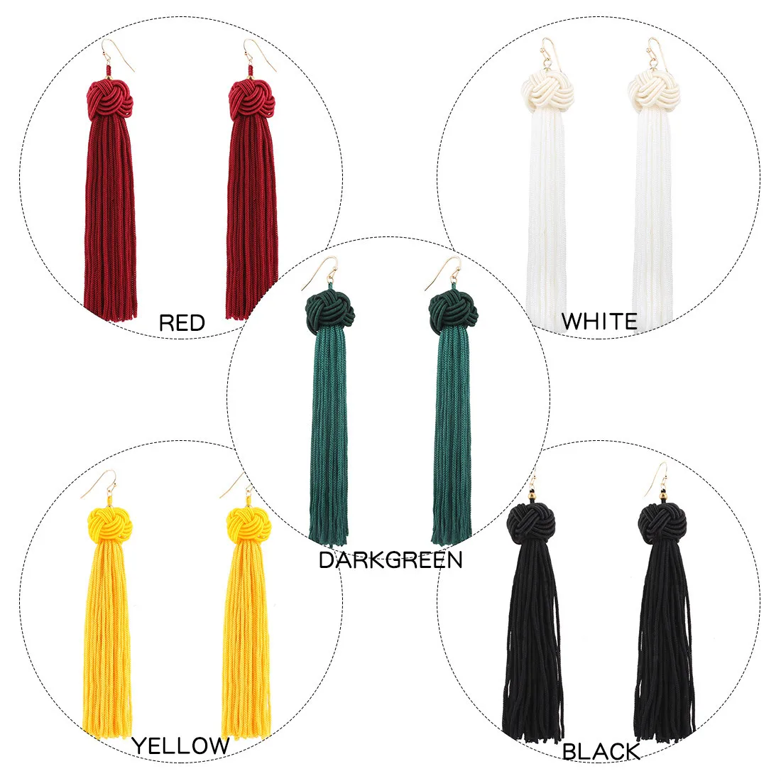 PAPAPRESS 1pair Knot Long Tassel Earring Bohemian Love Festival Statement for Women 5 Color Jewelry Accessories A008 | Украшения и