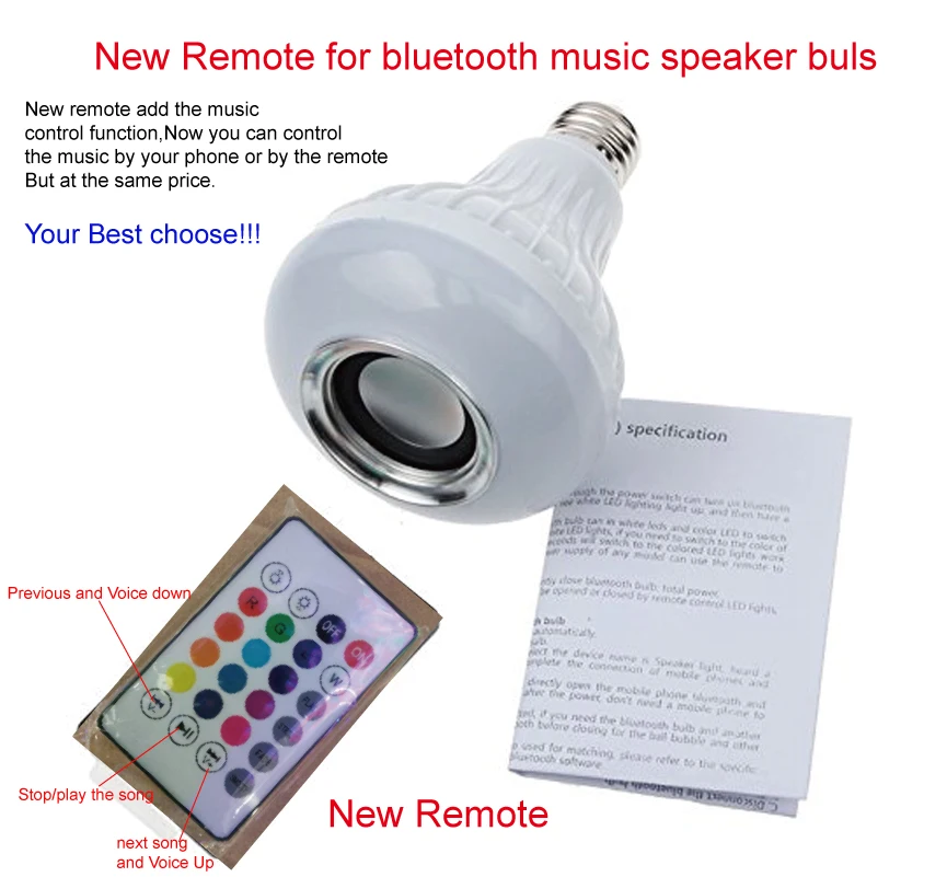 

Беспроводной 12 Вт мощность E27 LED rgb Bluetooth динамик лампочка лампа смарт-телефон воспроизведение музыки и RGB Освещение с пультом дистанционного...