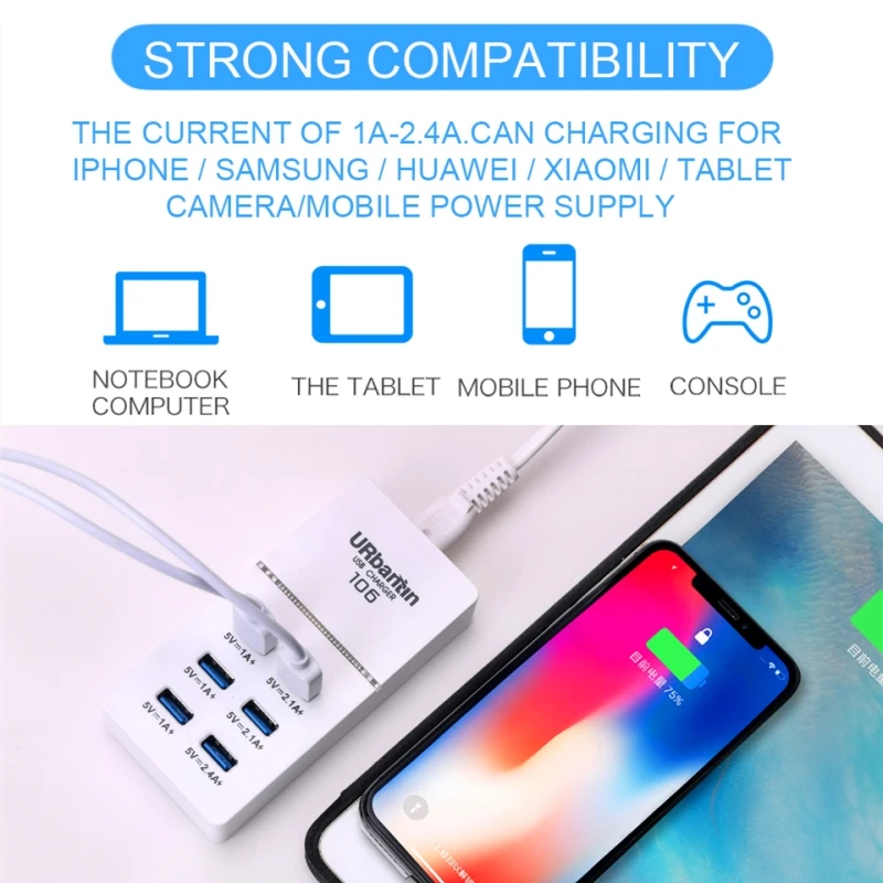 Musubo 6 USB мобильный телефон зарядные устройства для iPhone X Plus 5 5S SE 7 8 US UK EU AU быстрое