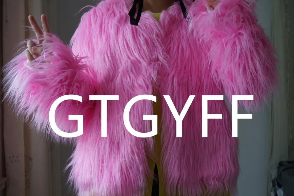 GTGYFF розовый длинный рукав ворсистый, пушистый искусственный мех куртка пальто для женщин зимние женские Куртки из искусственной кожи пальто Верхняя одежда Топы