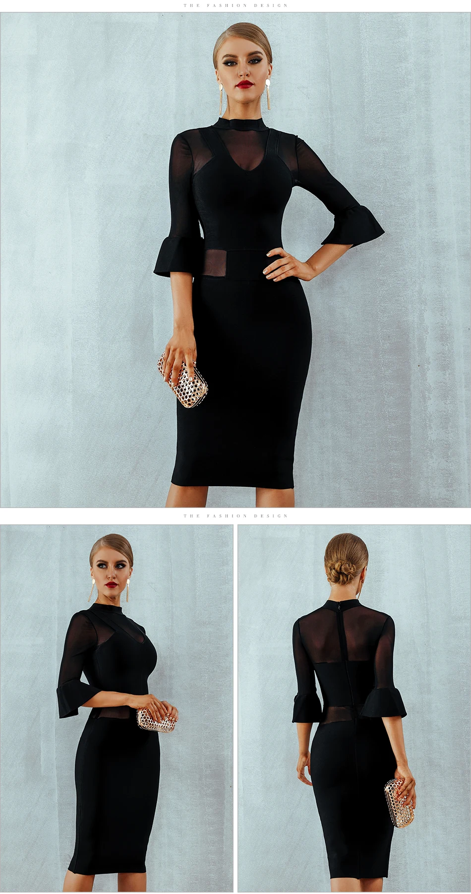 Adyce Новое Осеннее черное кружевное Бандажное платье для женщин Vestidos сексуальное Сетчатое Клубное платье с расклешенными рукавами элегантное вечернее платье в стиле знаменитостей