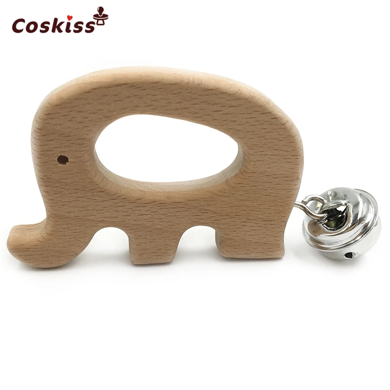 

Baby Teether Bells Beech Wooden Elephant Natural Handmade Wooden Teether DIY Eco-Friendly Safe Newborns Enlightenment Toys