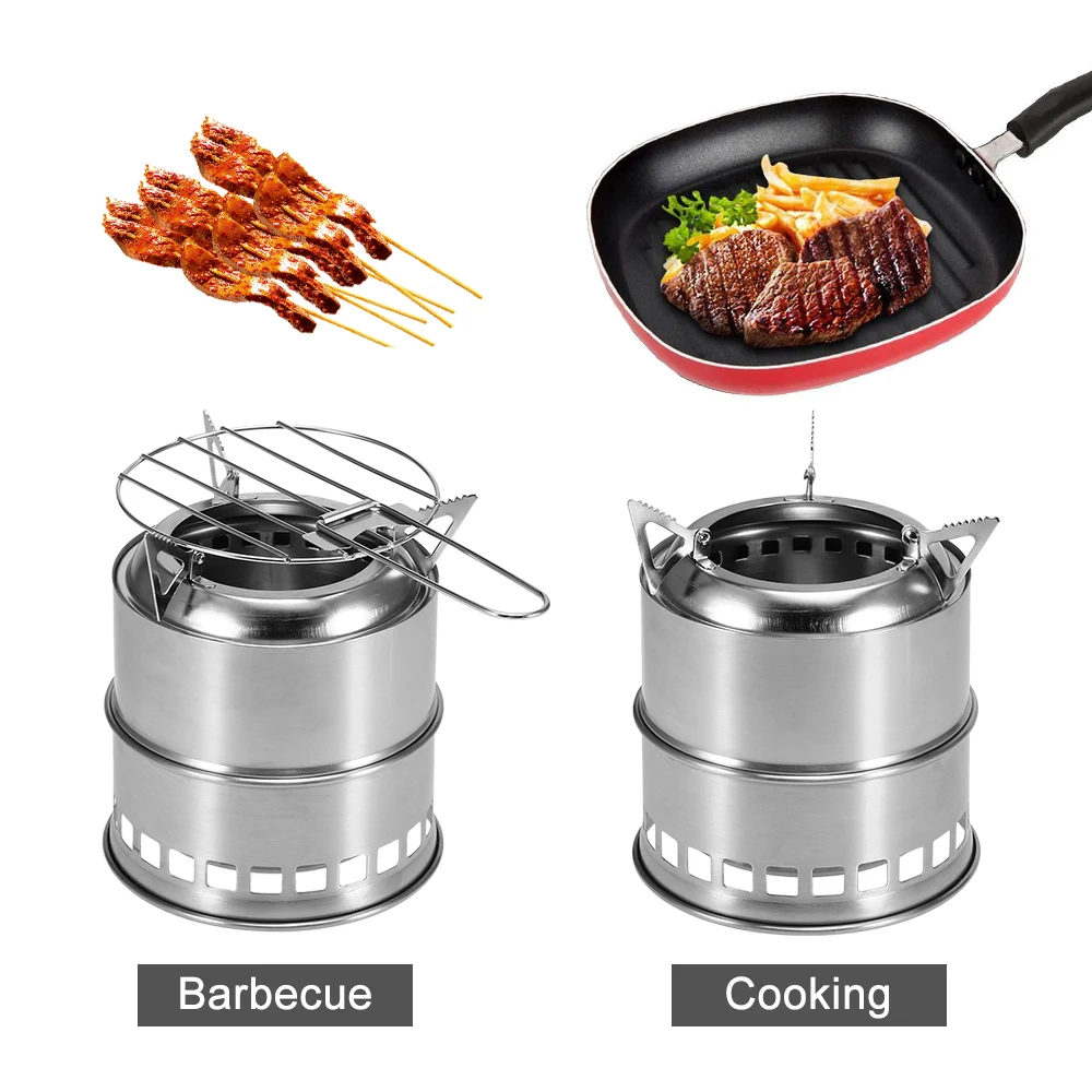 

Portable Camping Stove Outdoor Folding Cooking Wood Burning Stove with Alcohol Tray and Grill Net Hiking Backpacking Picnic BBQ