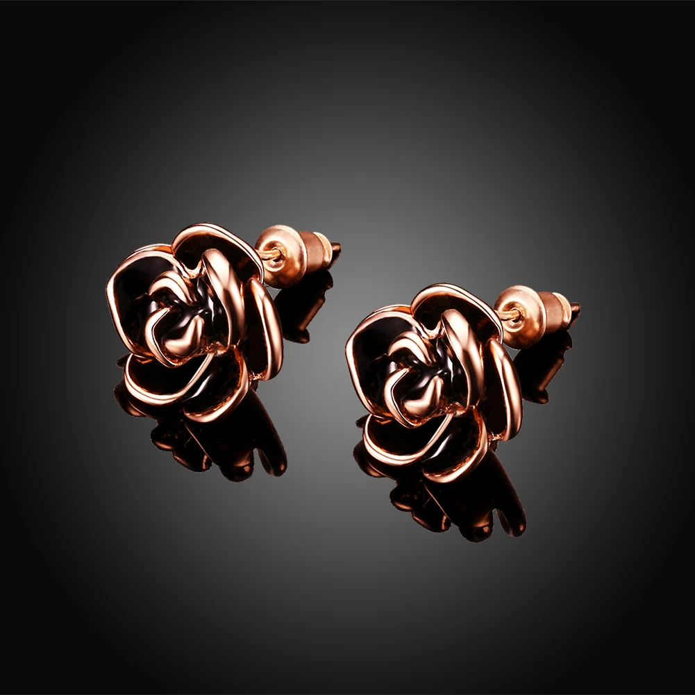 INALIS Винтаж black rose цветок со стразами серьги из розового золота Цвет для Для