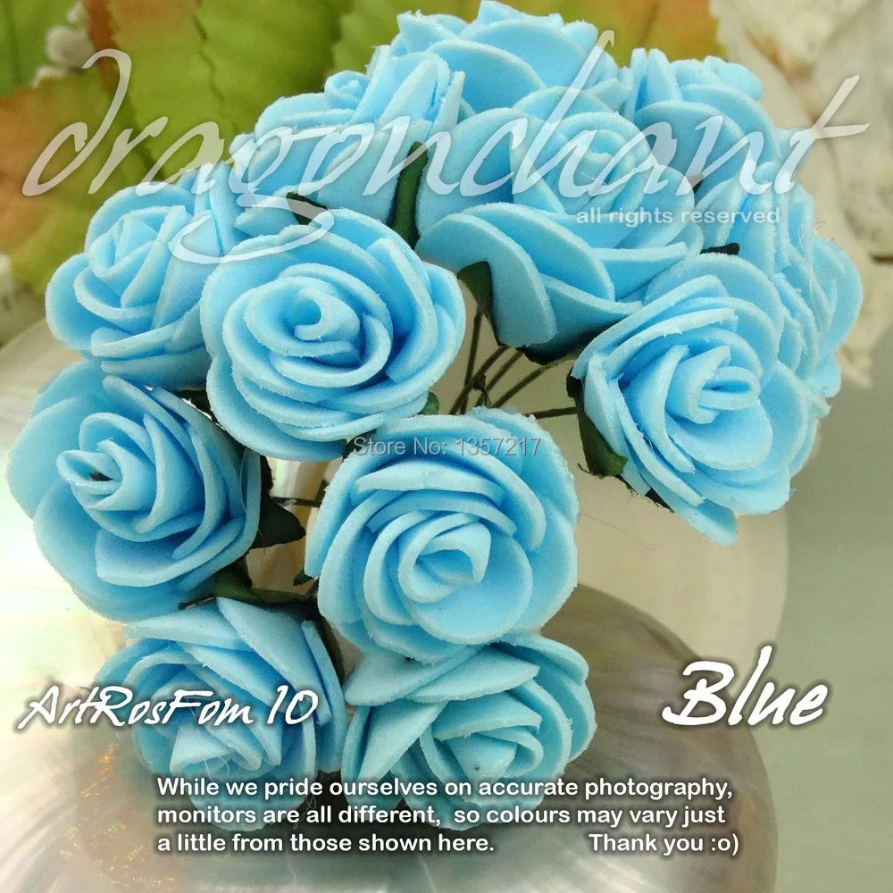 

Free Shipping 144pcs/lot Size 20mm Solid Blue Color Head PE Rose Foam Flower Bouquet Scrapbooking Artificial Rose Flower