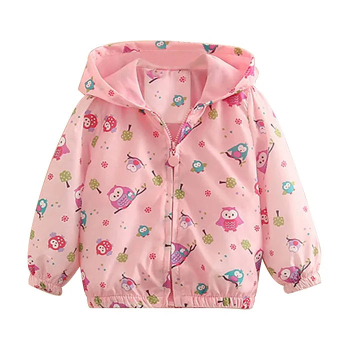 Pink owl Mudkingdom/куртки для маленьких девочек; толстовки для девочек; Верхняя одежда на молнии с цветочным принтом; пальто; весенне-осенние Топы - Цвет: Pink owl
