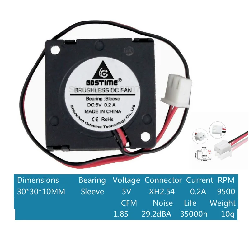 5v sleeve Gdstime 2 шт. DC 5 в 12 В 24 в 3d принтер охладитель 30 мм x 10 мм вентилятор двойной шар 3010 3 см 30x30x10 мм охлаждения небольшой вентилятор рукав - Цвет лезвия: 5v sleeve