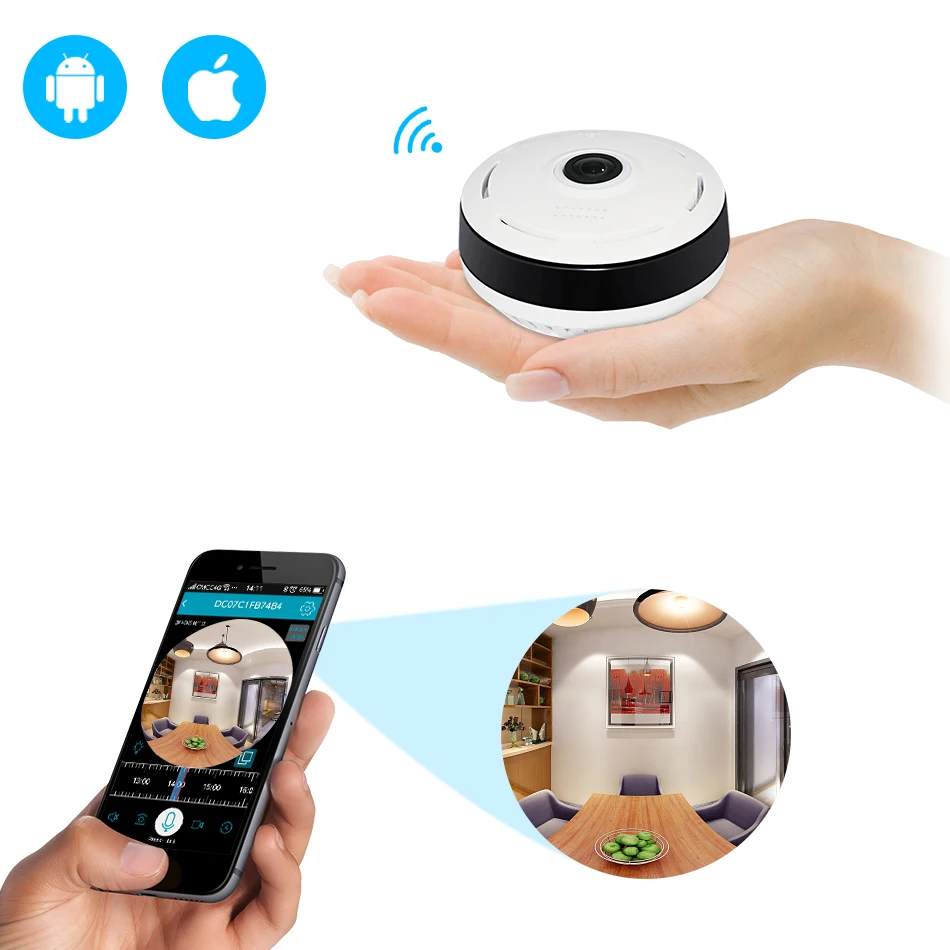 Камера видеонаблюдения HD FishEye IP 960P 360 градусов Full View мини 1 3 МП Wi-Fi VR панорамная ИК
