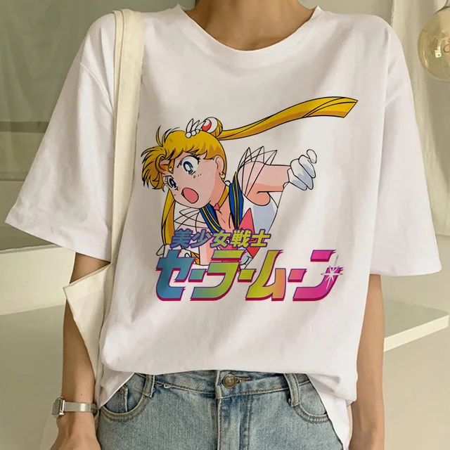 Сейлор Мун летняя новая модная футболка Женская Harajuku с коротким рукавом забавная футболка Ulzzang Милая футболка с котом Мультяшные футболки женские