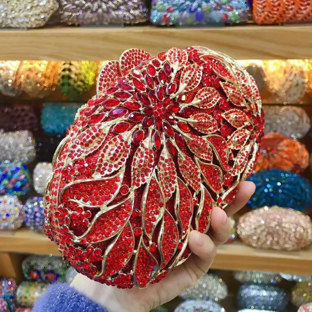 XIYUAN Золотой/Серебряный/Красный клатч с бриллиантами и цветами Minaudiere женские