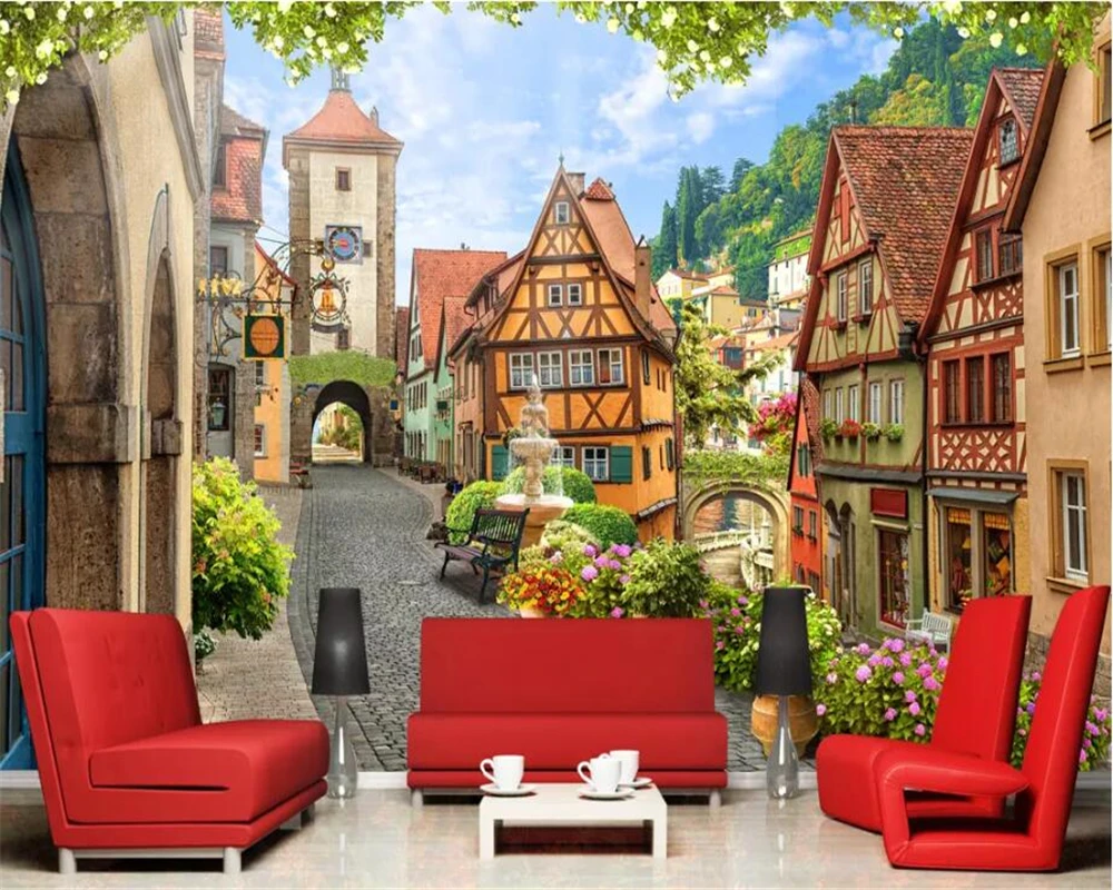 Пользовательские обои 3d papel де parede фото фрески итальянский город улица пейзаж