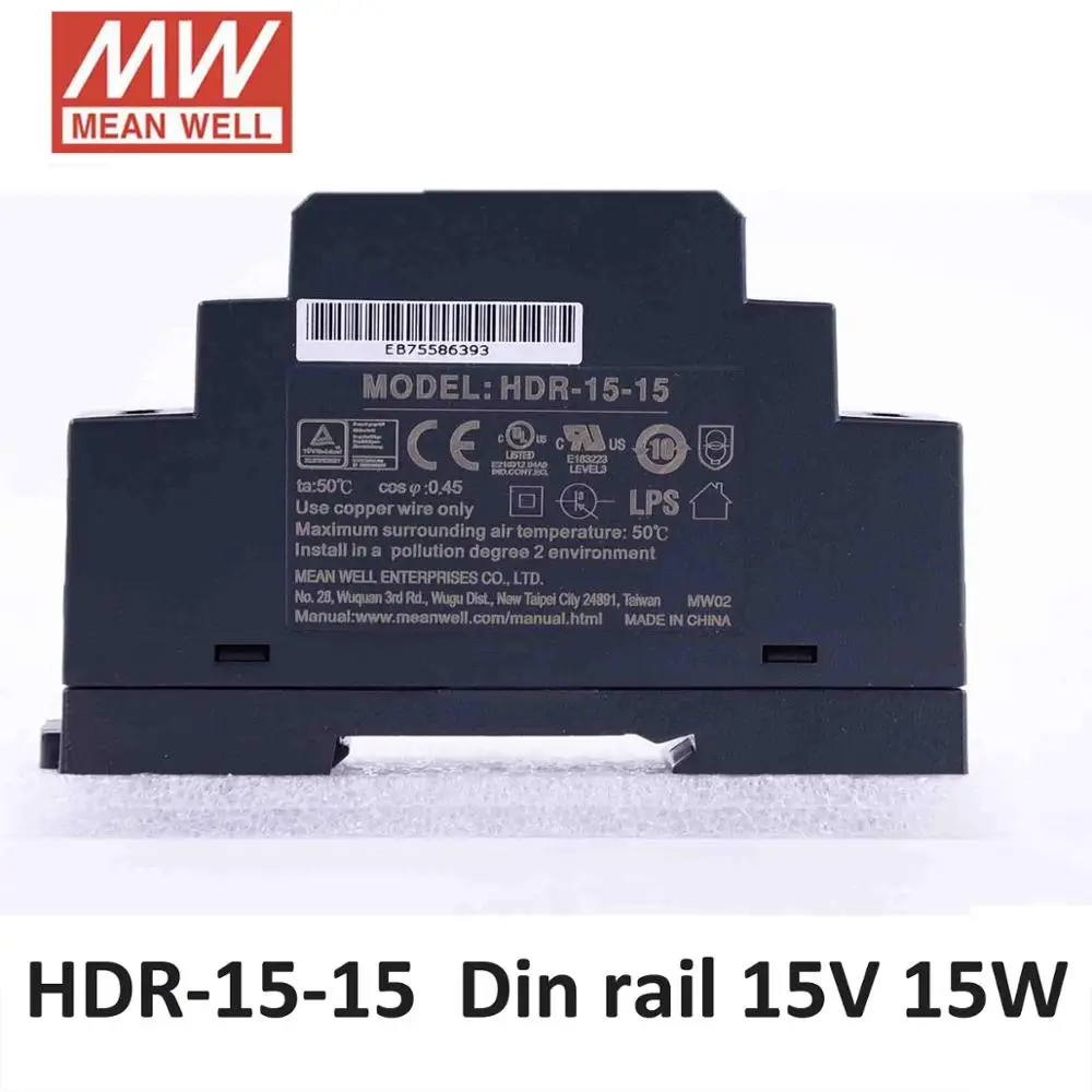 MEAN WELL HDR-15W ультра тонкий 5 в 12 В 15 в 24 В din-рейка блок питания 86-264VAC вход 15 Вт DR Промышленный источник питания CE UL