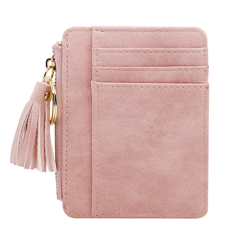 

Cute Women Coin Purse Sweet Tassel Zipper Coins Bag for Lady Girls Fashion Pink Color Mini Credit Cards Pouch Small Card Wallet