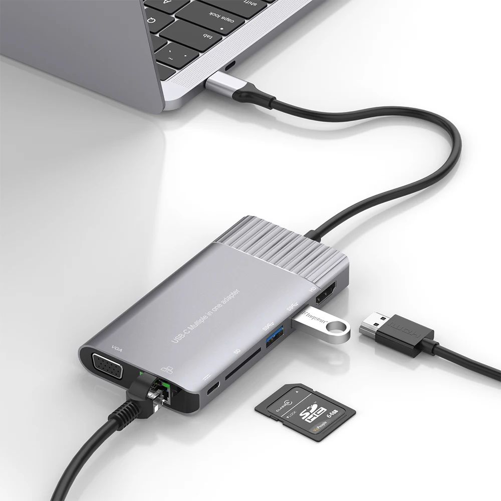 USBC до 1000 м Rj45 Gigabit Ethernet Hub HDMI 4K VGA SD 3 5 мм аудио PD Зарядка Тип C док станция для Macbook Galaxy