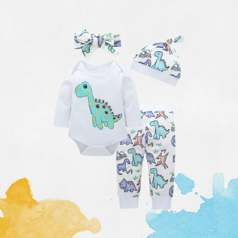 2019 Новый Милый хлопковый Детский костюм с динозавром длинными рукавами и