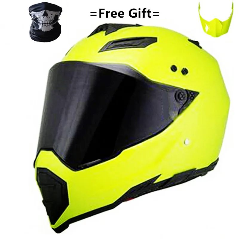 green yellow-dark BYE New Motorcycle Helmet Men Full Face Helmet Moto Riding ABS Material Adventure Motocross Helmet Motorbike DOT Certification - Цвет: green yellow-dark