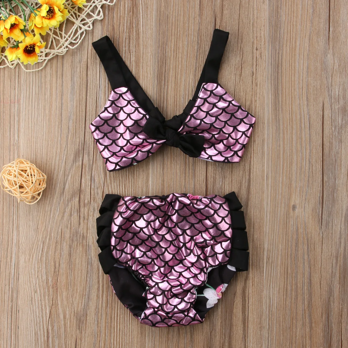 Милый комплект бикини из 2 предметов для маленьких девочек двусторонний детский