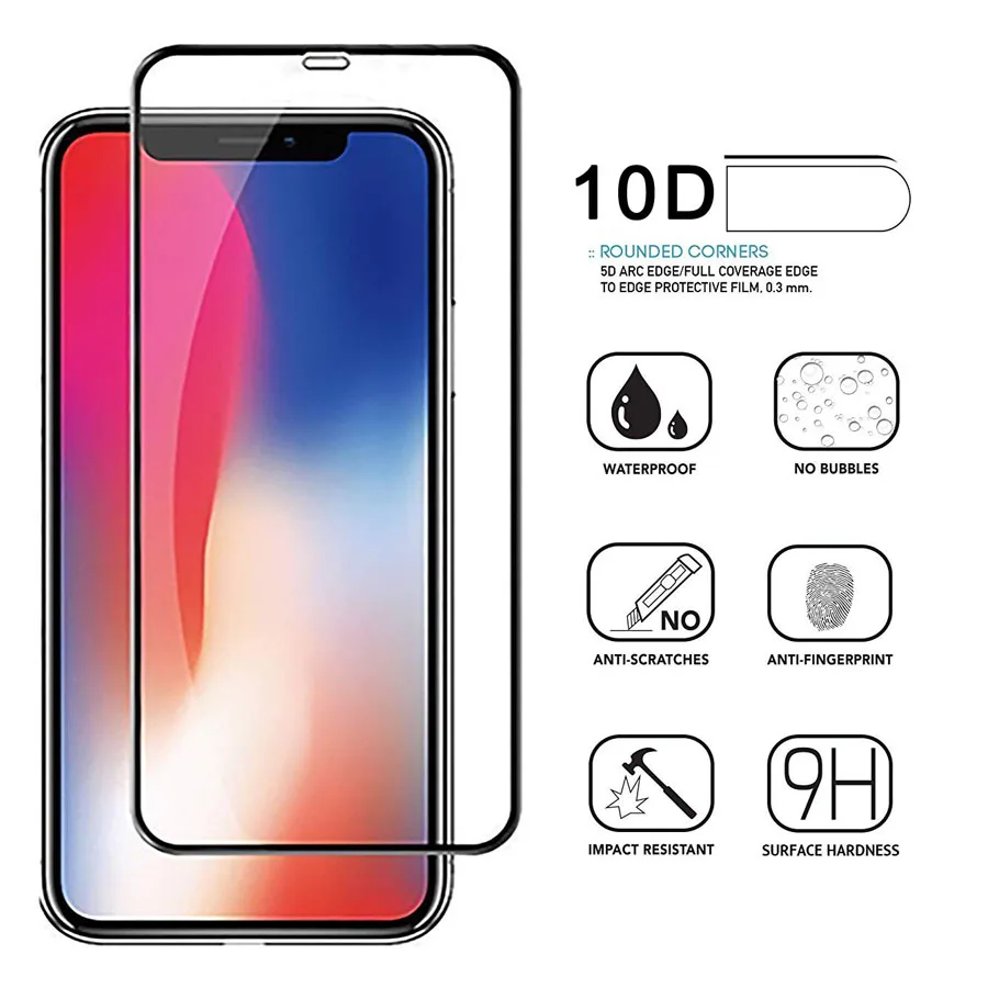 10D полное покрытие закаленное стекло для iPhone XR XS Max Премиум Защита экрана X Стекло