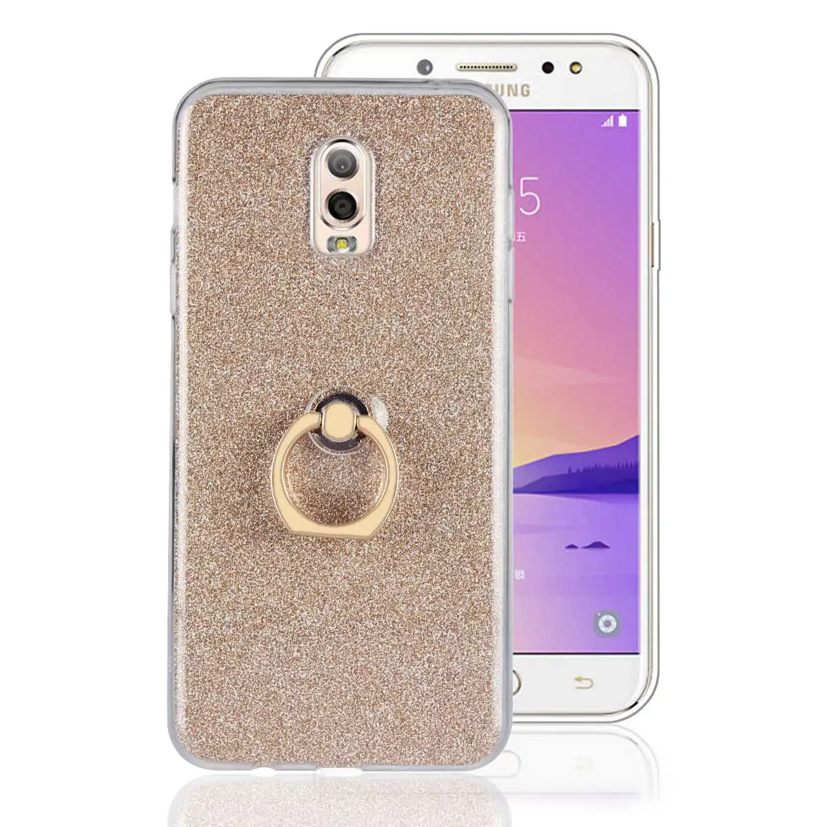 Блеск стенд для колец на палец чехол samsung Galaxy C8 J7 Плюс Крышка силиконовая