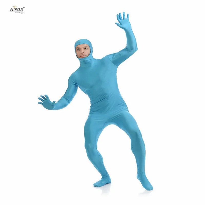 Ainclu мужской спандекс нейлон Zentai синее тело вторая кожа облегающий все включено