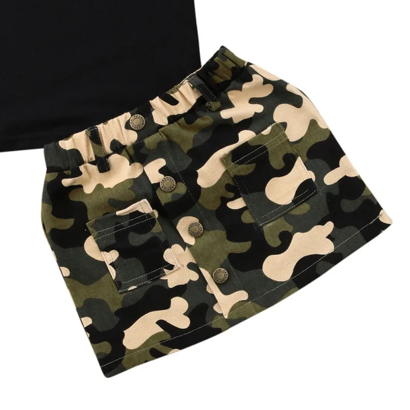 Children's Sets Summer Girls T-shirt Skirts Set New York Print Casual Camouflage Dress Clothes | Мать и ребенок