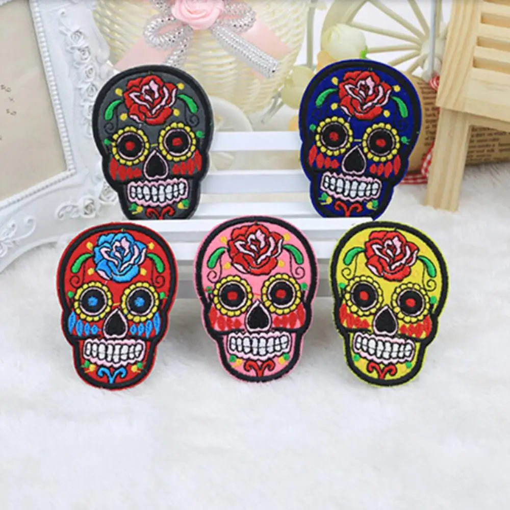 DIY Skull Clothes patch Appliques Flower Skeleton Embroidery Iron On Patches Sew Motif Badge | Дом и сад