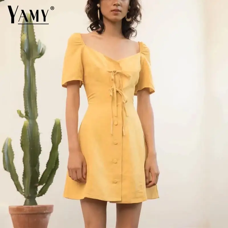 Летнее женское платье boho elegane на шнуровке сексуальное v образный вырез мини