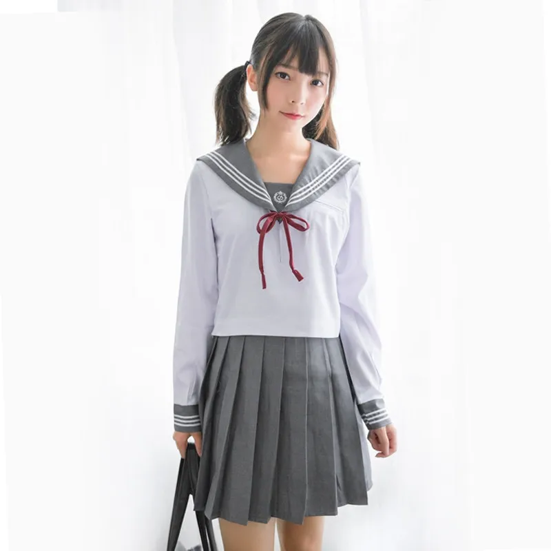 Long Sleeve Set UPHYD новая японская JK Корейская школьная форма с галстуком старшеклассницы в морском стиле Матросская форма S-XXL - Цвет: Long Sleeve Set