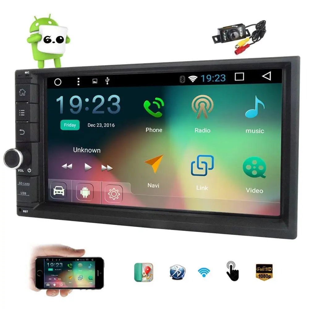Android 6.0 стерео quad core двойной 2 DIN 7 '񟞨 P видео в тире Радио аудио приемник