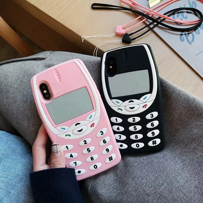 3D мультфильм Винтаж старый мобильный телефон Мягкая силиконовая задняя крышка
