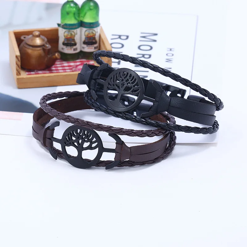 Punk Vintage Multilayer Charms Leather Bracelet Tree of Life Woven Casual Bangle Wristbands Fashion Men Women Handmade Jewelry | Украшения
