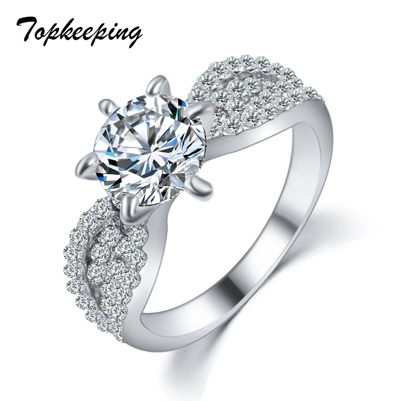 

Topkeeping Brand 2018 New Europe America Women Shiny Rhinestone Exaggeration Retro Zircon Ring Wedding Bands Fashion Jewelry