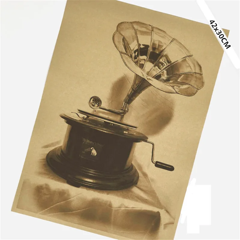 Классический винтажный Старый фонограф граммофон плакат ретро крафт бумага кафе