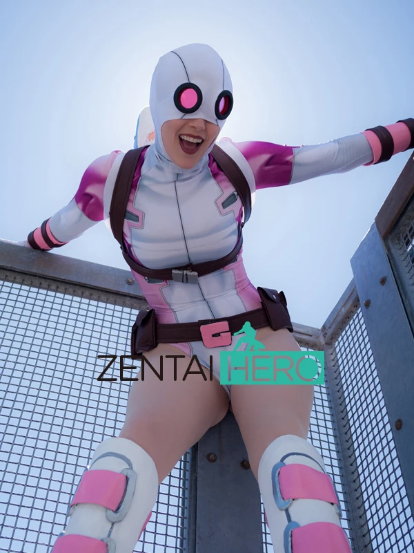 Бесплатная доставка DHL пользовательские 3D печать розовый и белый gwenpool костюм